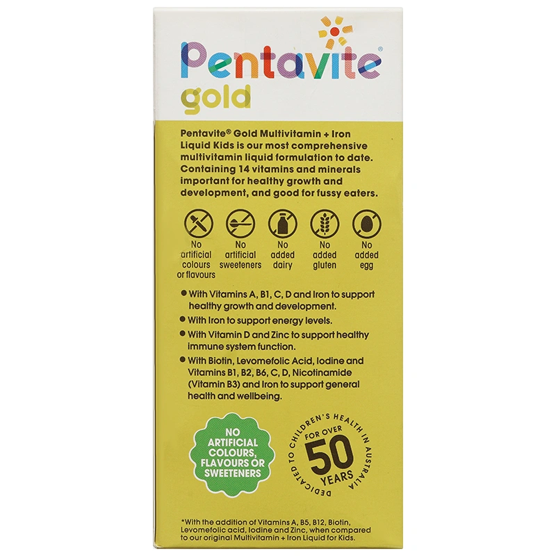 Pentavite Gold Multivitamin + Iron Liquid Kids bổ sung vitamin và khoáng chất chai 200ml - 2